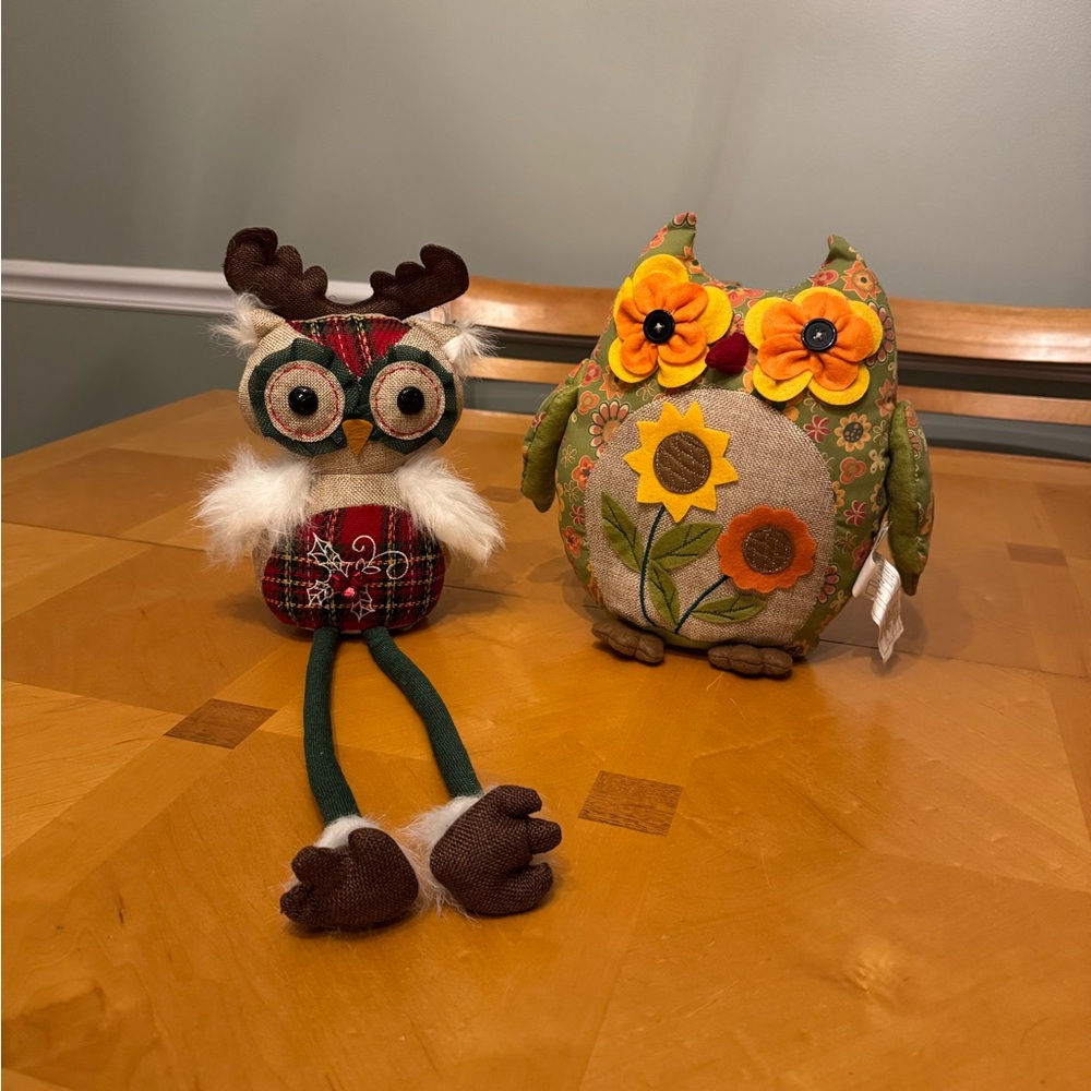 Festive Autumn Owl and Reindeer Owl Plush Decor